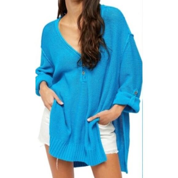 Free People We The Free Firefly Surf Blue Tunic Sweater Blue Size M - Picture 1 of 14